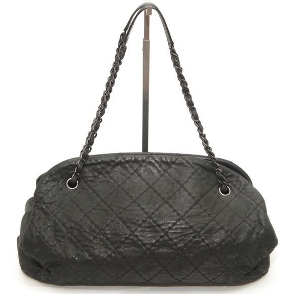 CHANEL Quilted Shoulder Bag JUST MADEMOISELLE Bowling Black Iridescent Chain - Picture 3 of 13